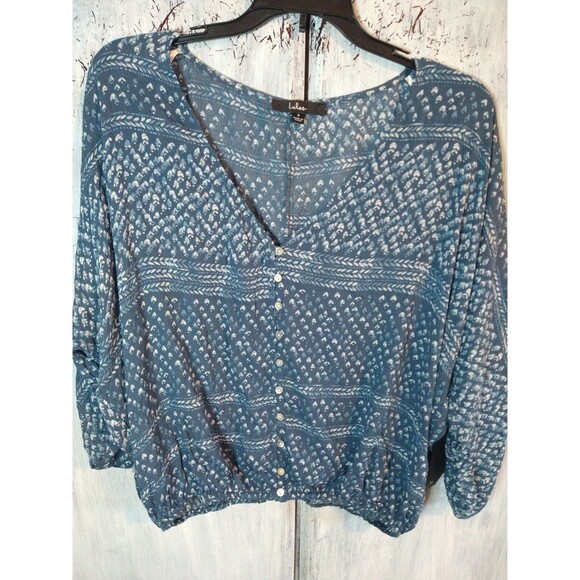 Lulus Blue & White Top Small Nwt Tassel Feminine ruched Boho Cottage Core - Picture 4 of 11